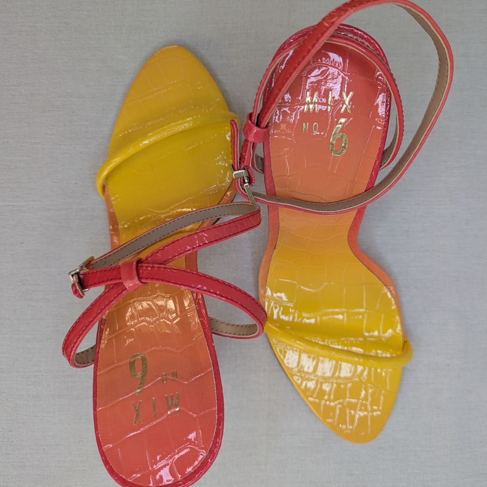 Mix No. 6 Yellow & Pink Glazed Ombre Croc Print Heels - Picture 4 of 7